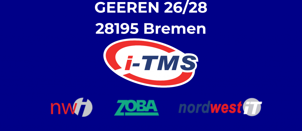 Es ist das i-TMS Logo sowie alle Logos der Verbundspartner auf einem blauen Hintergrund unter der neuen Gechäftsadresse zu sehen