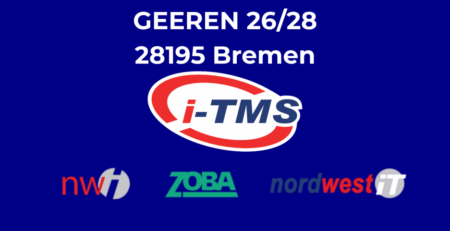 Es ist das i-TMS Logo sowie alle Logos der Verbundspartner auf einem blauen Hintergrund unter der neuen Gechäftsadresse zu sehen